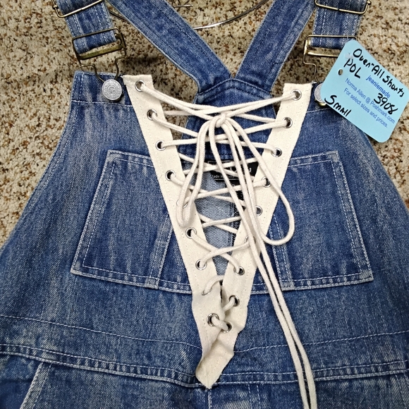 3918 Size Small Pol Upcycled Lace Up Over-all Shorts. New - Picture 3 of 5